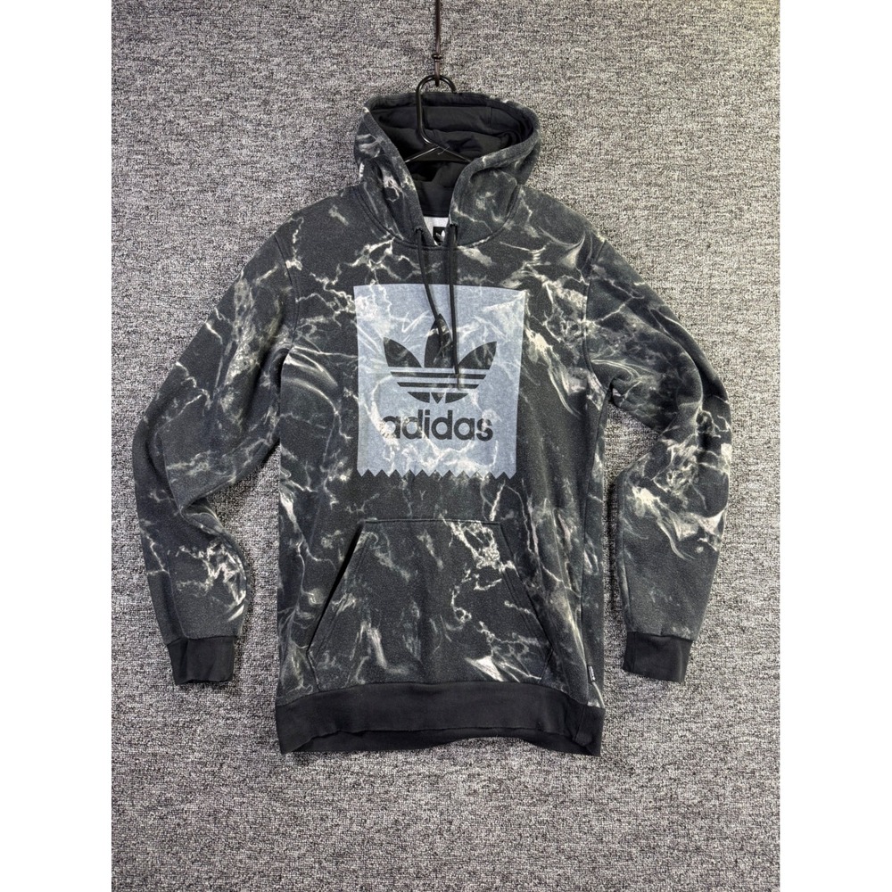 Adidas Originals Mens Small Black White Marble Smoke Trefoil Pullover Hoodie